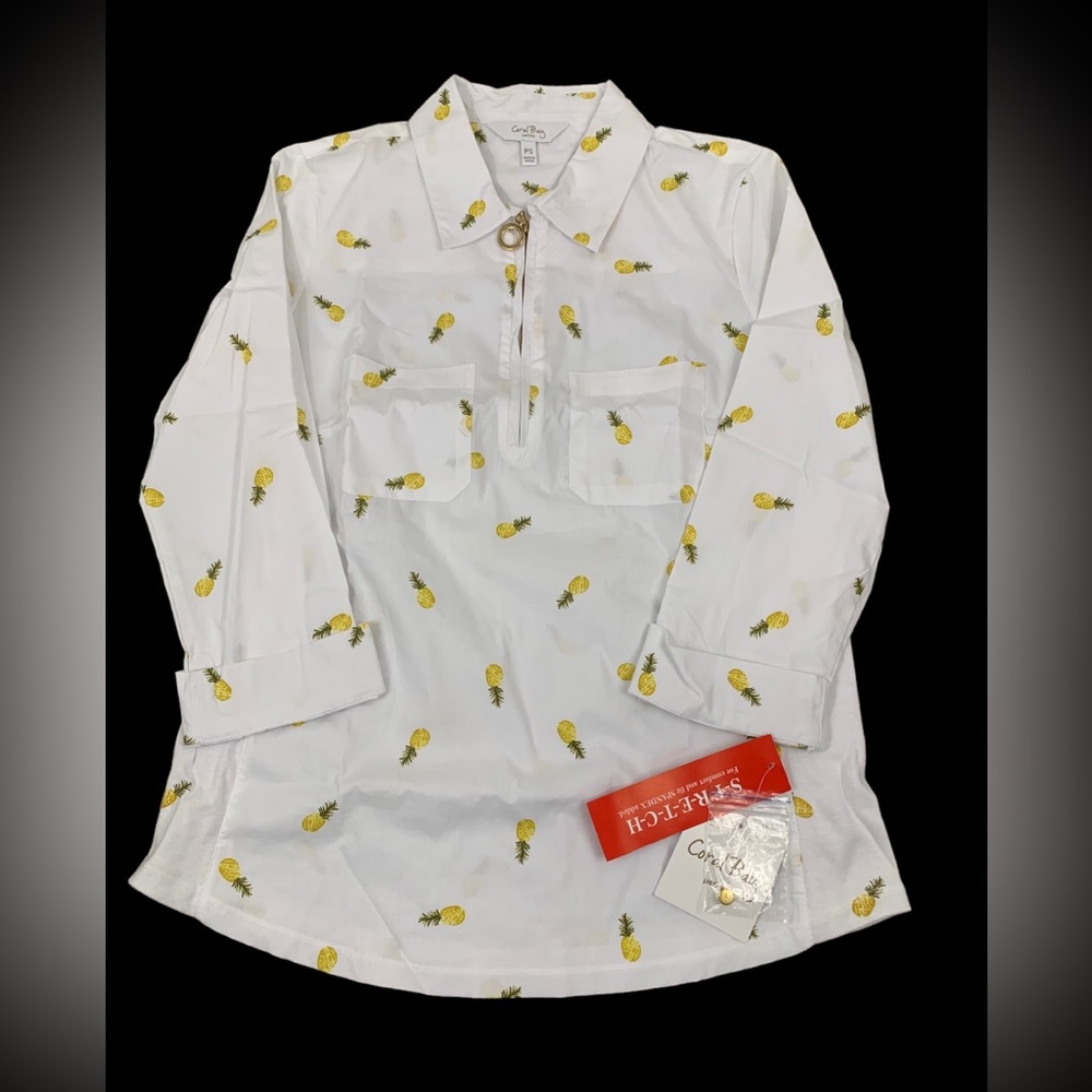 NWT Coral Bay Top Pineapples Size PS 3/4 Sleeve Cotton Polyester Zipper …